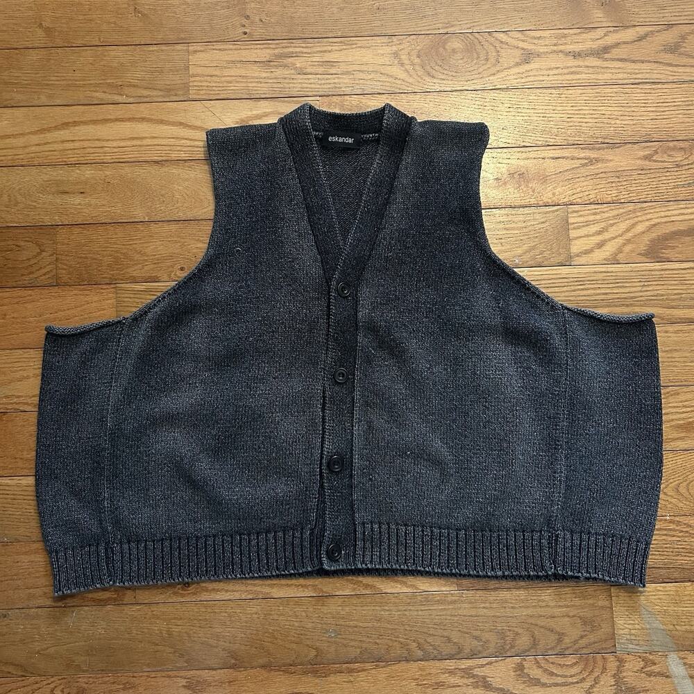Eskandar Indigo Dyed Knit In Scotland Cotton Oversized Sweater Vest Cardigan OS